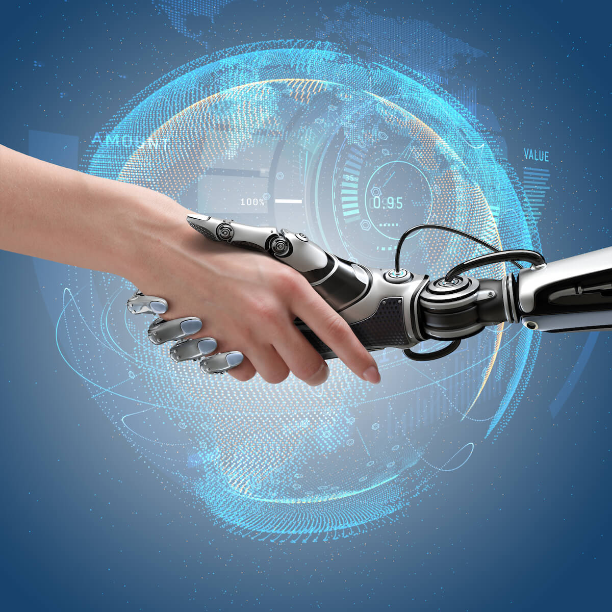 Human and robot shaking hands