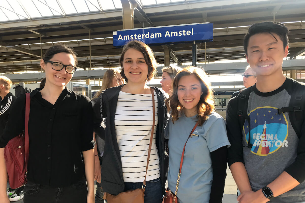 students taking train in Amsterdam